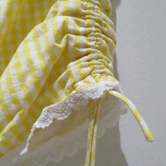 GUIZIO Gingham Ruched Side Tie Mini Skirt in Limincello Yellow Coquette Cottage - Picture 6 of 15